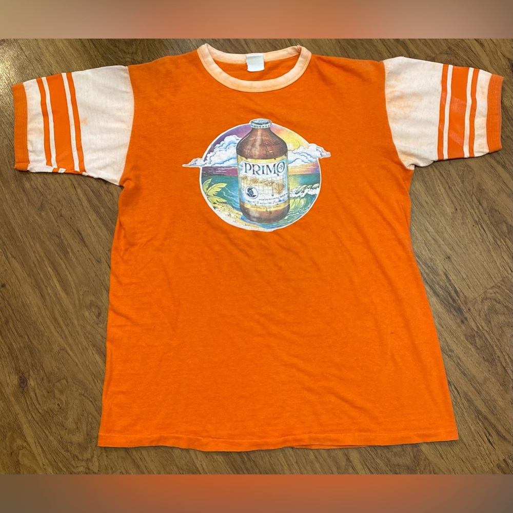Vintage 1974 Primo Beer Hawaii Shirt Hawaiian RARE Ringer